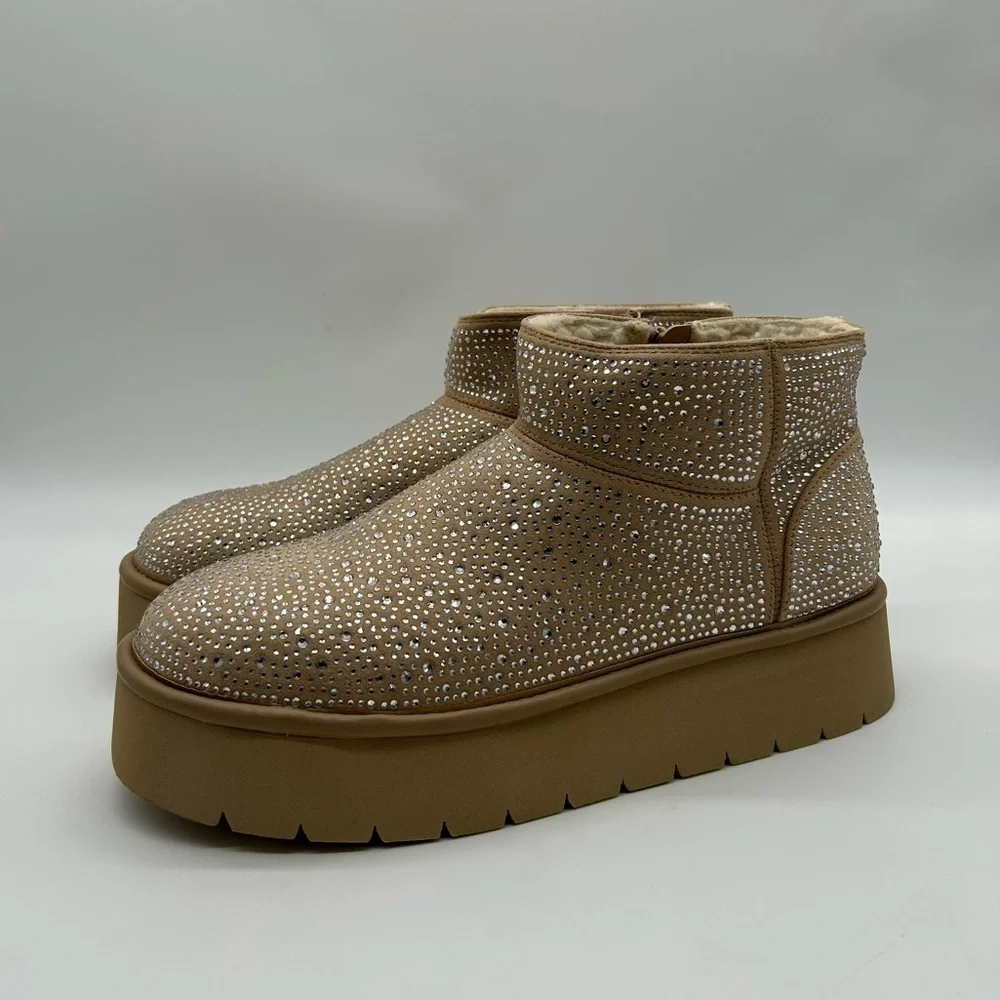 Wild Fable Missy Platform Ankle Boots Beige Rhinestone Vegan Suede Size 10 NIB
